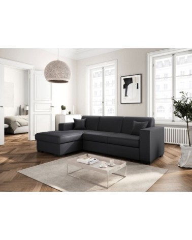 Canapé d'angle gauche convertible en simili gris