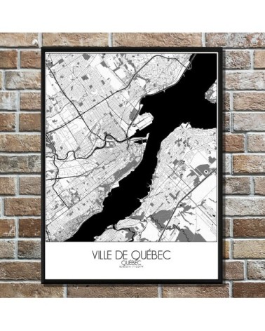 Affiche Québec Carte N&B 40x50