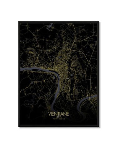 Affiche Vientiane Carte Nuit 40x50