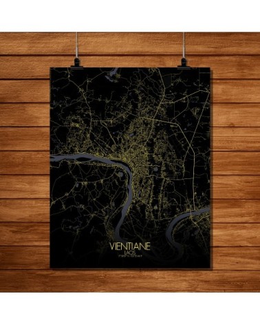 Affiche Vientiane Carte Nuit 40x50