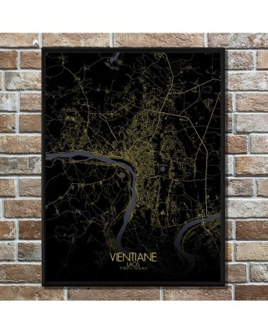 Affiche Vientiane Carte Nuit 40x50