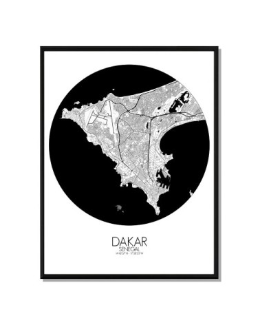 Affiche Dakar Carte ronde 40x50