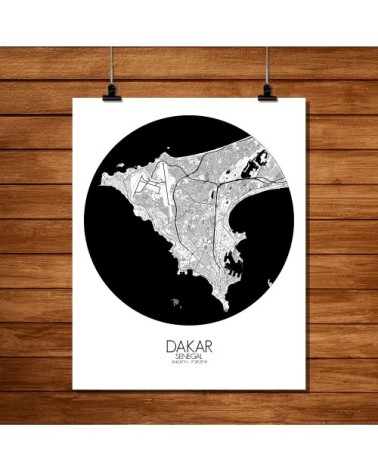 Affiche Dakar Carte ronde 40x50