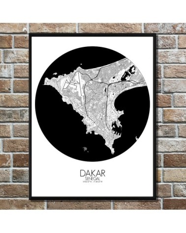 Affiche Dakar Carte ronde 40x50