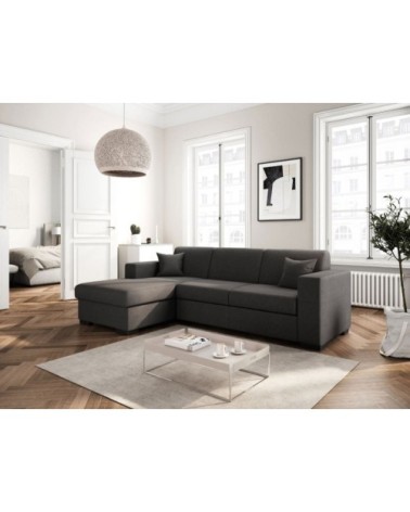 Canapé d'angle gauche xl convertible avec coffre en tissu - gris foncé