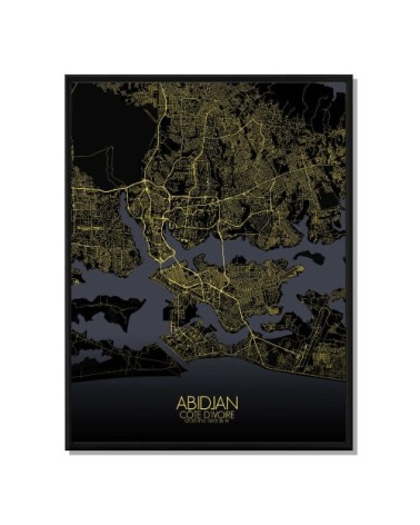 ABIDJAN - Carte City Map Nuit 40x50