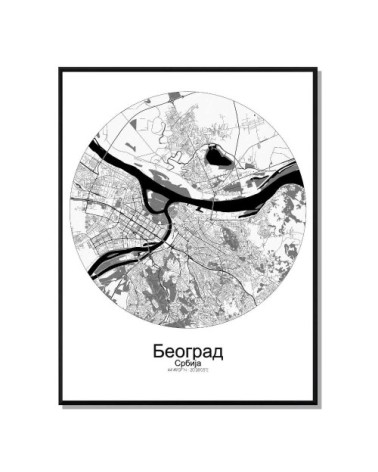 Affiche Belgrade Carte ronde 40x50