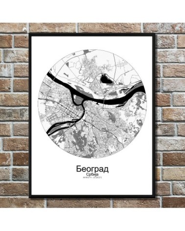 Affiche Belgrade Carte ronde 40x50