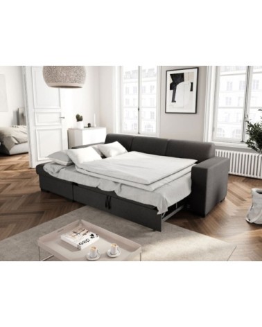Canapé d'angle gauche xl convertible avec coffre en tissu - gris foncé