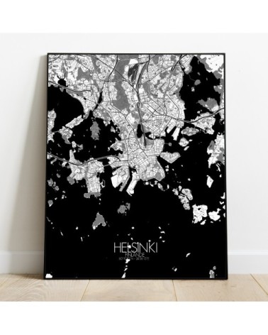 Affiche Helsinki Carte N&B 40x50