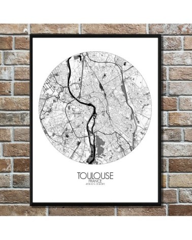 Affiche Toulouse Carte ronde 40x50