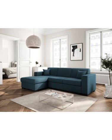 Canapé d'angle gauche convertible en tissu bleu