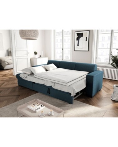 Canapé d'angle gauche convertible en tissu bleu