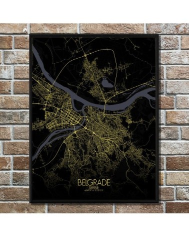 Affiche Belgrade Carte Nuit 40x50