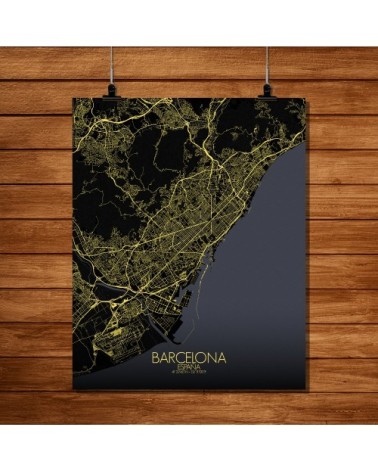 Affiche Barcelone Carte Nuit 40x50