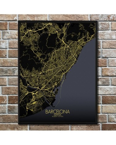 Affiche Barcelone Carte Nuit 40x50