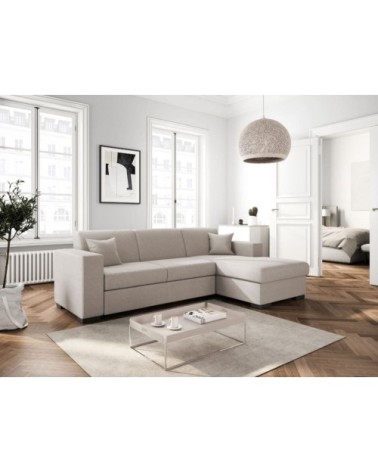 Canapé d'angle droit convertible en tissu beige