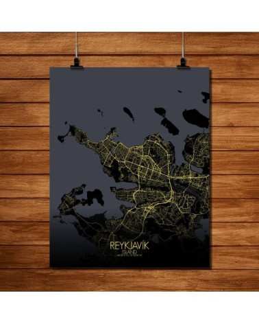 Affiche Reykjavik Carte Nuit 40x50