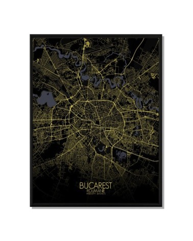 Affiche Bucarest Carte Nuit 40x50