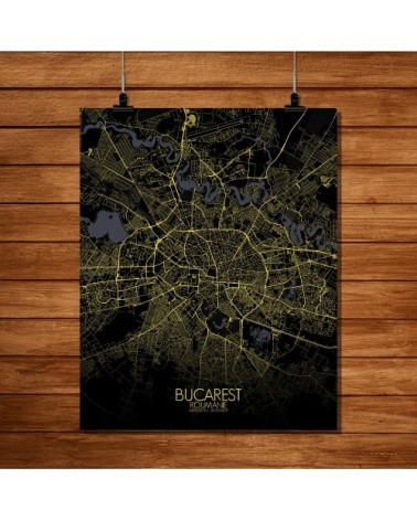 Affiche Bucarest Carte Nuit 40x50