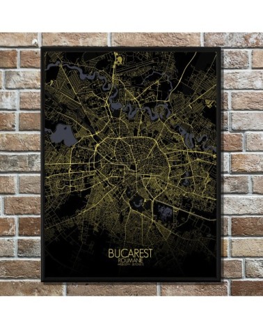 Affiche Bucarest Carte Nuit 40x50