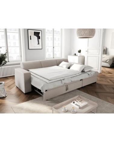 Canapé d'angle droit convertible en tissu beige