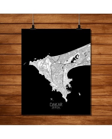 Affiche Dakar Carte N&B 40x50