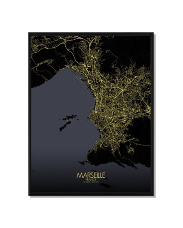 Affiche Marseille Carte Nuit 40x50