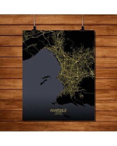 Affiche Marseille Carte Nuit 40x50