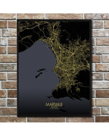 Affiche Marseille Carte Nuit 40x50