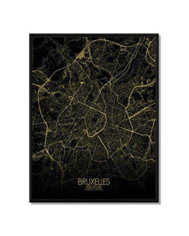 Affiche Bruxelles Carte Nuit 40x50