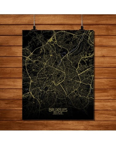 Affiche Bruxelles Carte Nuit 40x50