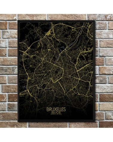 Affiche Bruxelles Carte Nuit 40x50