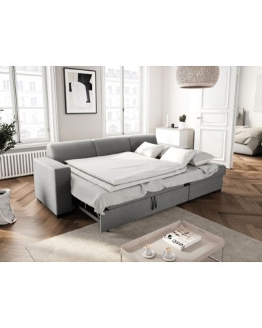 Canapé d'angle droit convertible en tissu gris clair