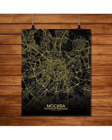 Affiche Moscou Carte Nuit 40x50