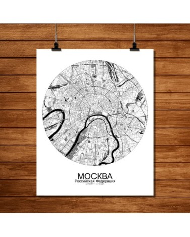 Affiche Moscou Carte ronde 40x50