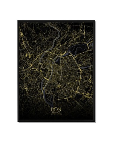 Affiche Lyon Carte Nuit 40x50