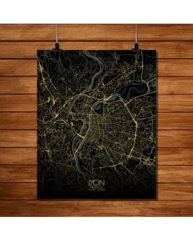 Affiche Lyon Carte Nuit 40x50