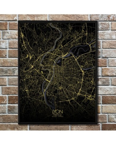 Affiche Lyon Carte Nuit 40x50