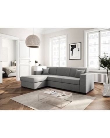 Canapé d'angle gauche convertible en tissu gris clair