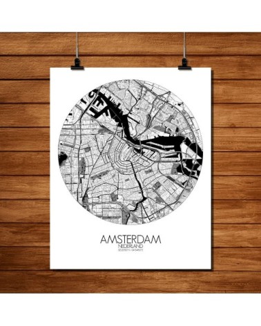 Affiche Amsterdam Carte ronde 40x50