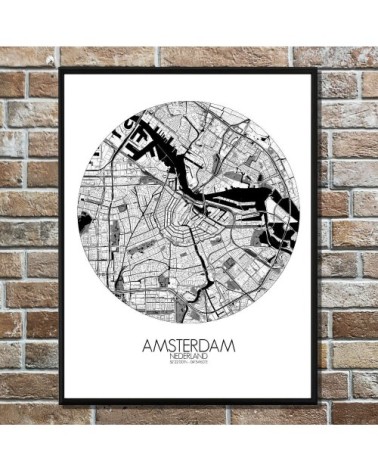 Affiche Amsterdam Carte ronde 40x50