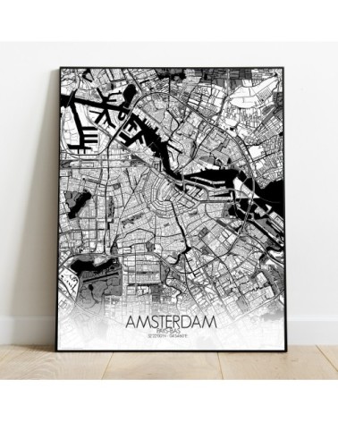 Affiche Amsterdam Carte N&B 40x50