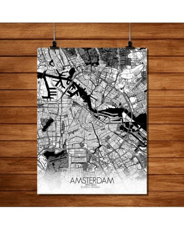 Affiche Amsterdam Carte N&B 40x50