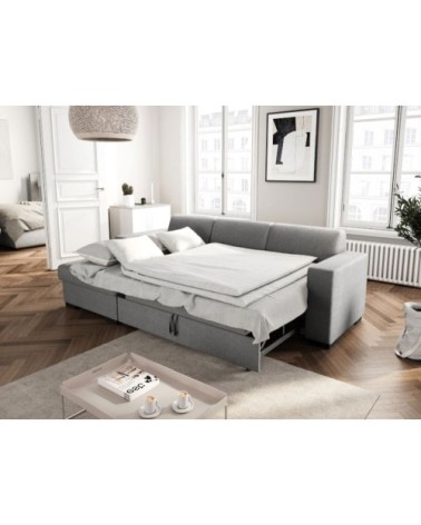 Canapé d'angle gauche convertible en tissu gris clair