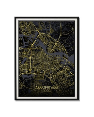 Affiche Amsterdam Carte Nuit 40x50