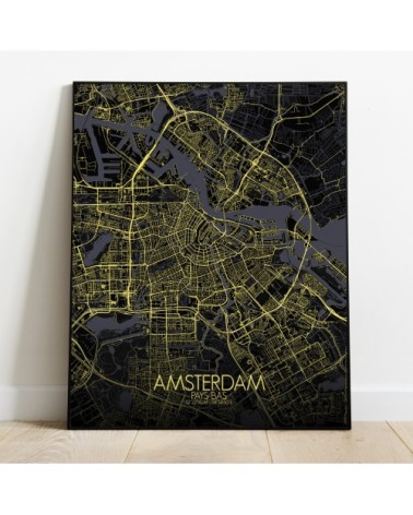 Affiche Amsterdam Carte Nuit 40x50