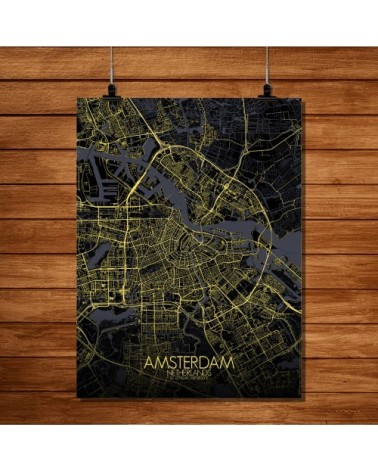 Affiche Amsterdam Carte Nuit 40x50