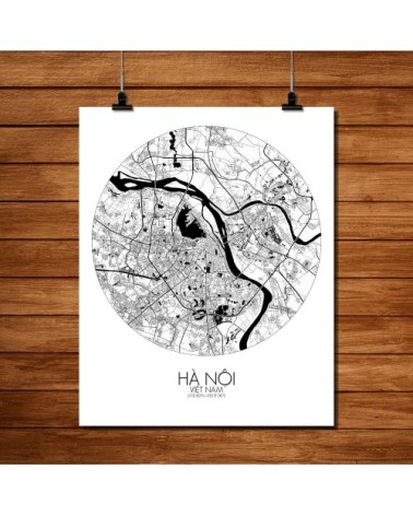 Affiche Hanoi Carte ronde 40x50