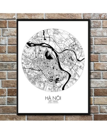 Affiche Hanoi Carte ronde 40x50